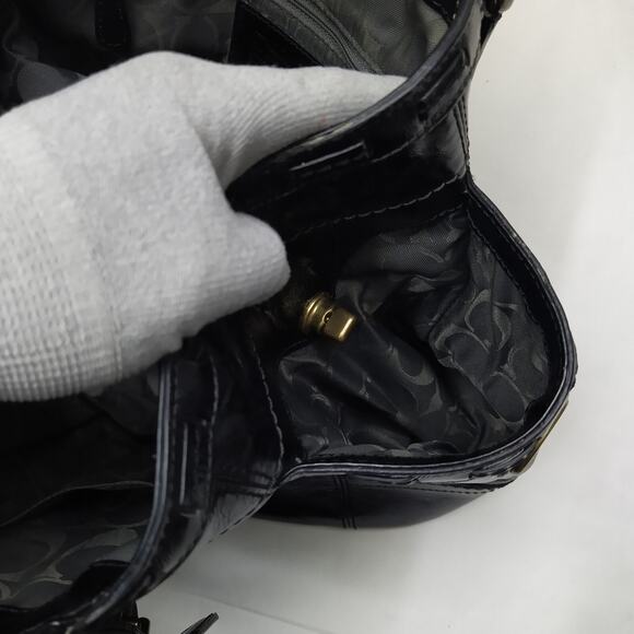 Coach Gallery Black Patent Leather Turn Lock Pocket Doubler Handle Tote Bag - Picture 15 of 16